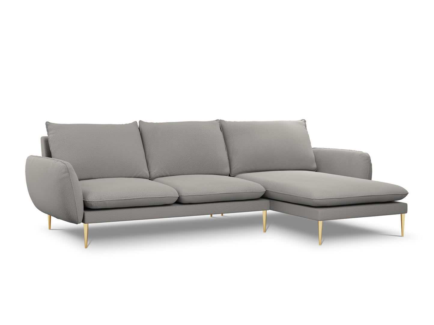 Vienna Corner Sofa, 5 Seats, 255x170 cm — Grey / Gold Metal / Right
