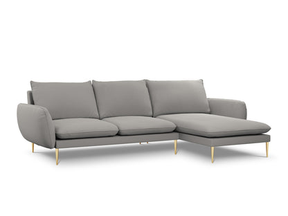 Vienna Corner Sofa, 5 Seats, 255x170 cm — Grey / Gold Metal / Right