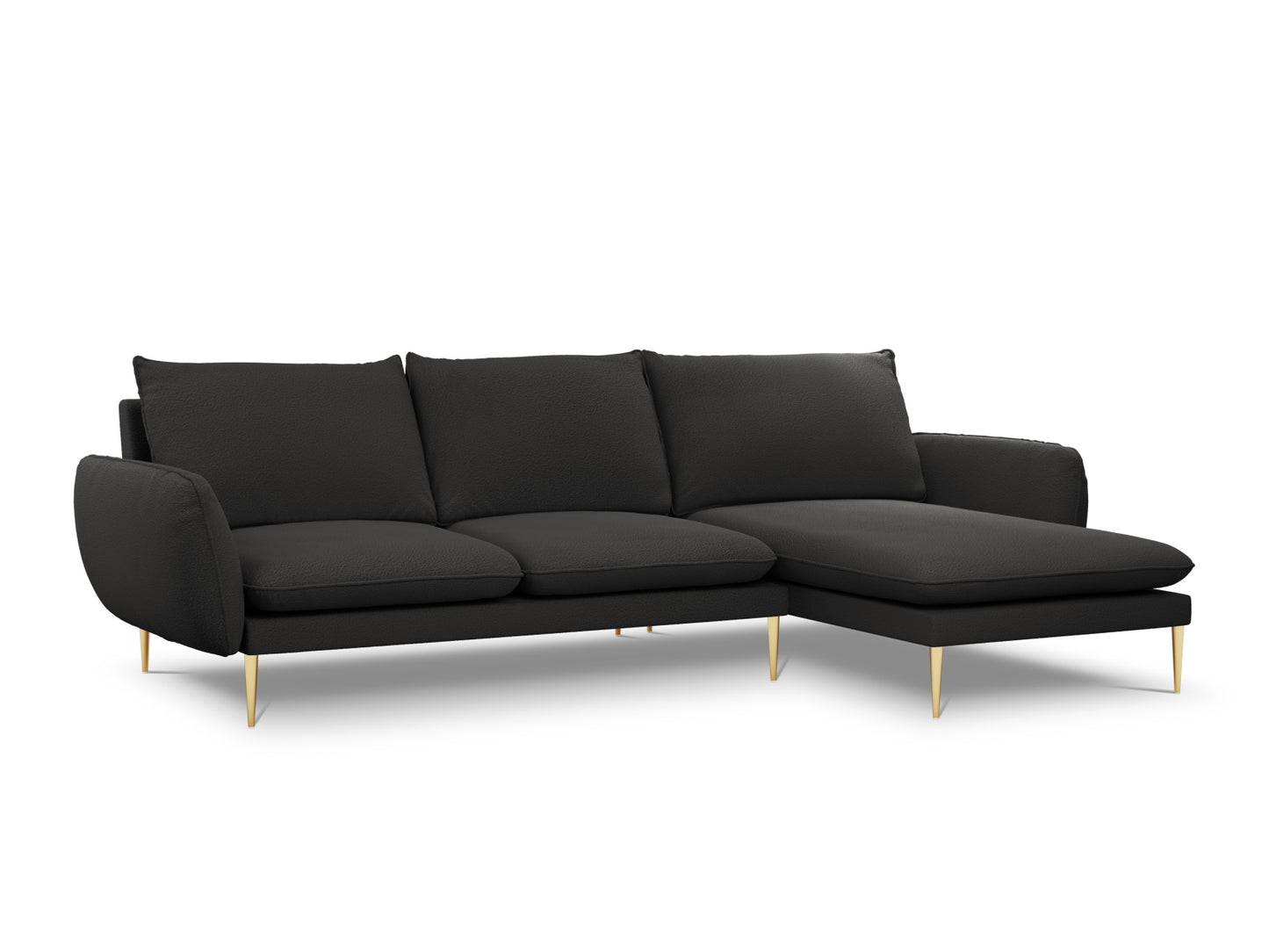 Vienna Corner Sofa, 5 Seats, 255x170 cm — Black / Gold Metal / Right