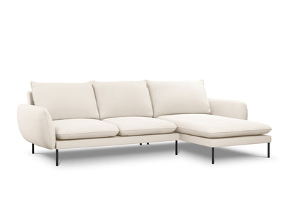 Vienna Corner Sofa, 5 Seats, 255x170 cm — Beige / Black Metal / Right