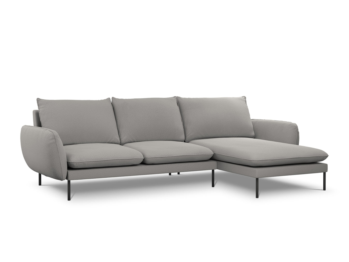 Vienna Corner Sofa, 5 Seats, 255x170 cm — Grey / Black Metal / Right