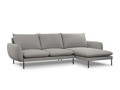 Vienna Corner Sofa, 5 Seats, 255x170 cm — Grey / Black Metal / Right