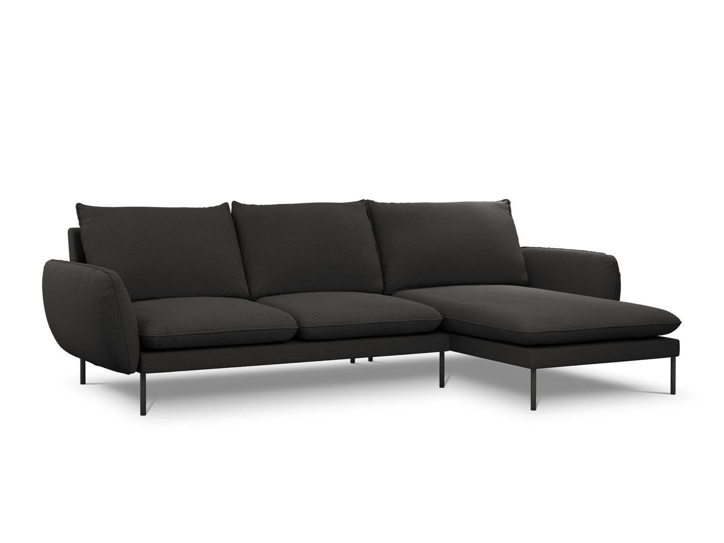 Vienna Corner Sofa, 5 Seats, 255x170 cm — Black / Black Metal / Right