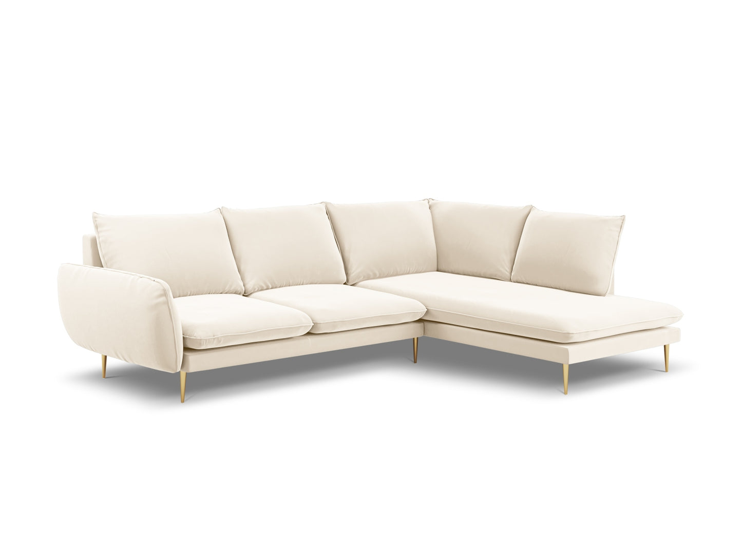 Vienna Corner Sofa, 6 Seats, 275x185 cm — Light Beige / Gold Metal / Right