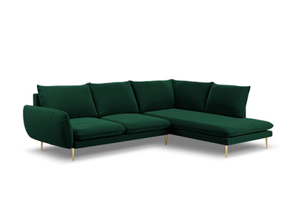 Vienna Corner Sofa, 6 Seats, 275x185 cm — Bottle Green / Gold Metal / Right