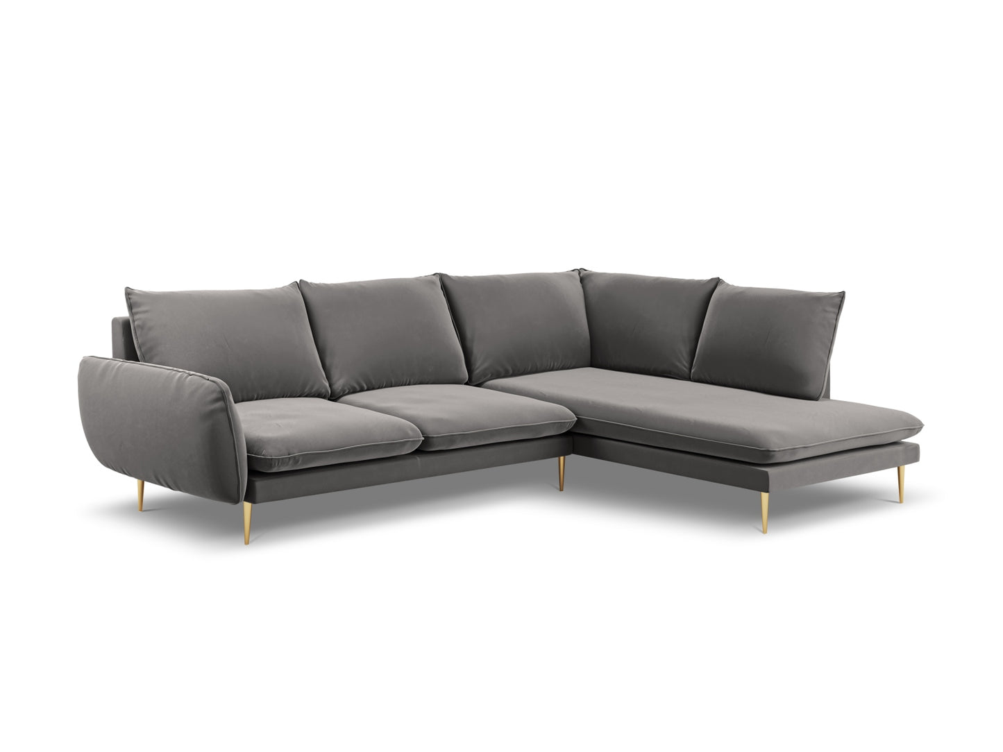Vienna Corner Sofa, 6 Seats, 275x185 cm — Light Grey / Gold Metal / Right