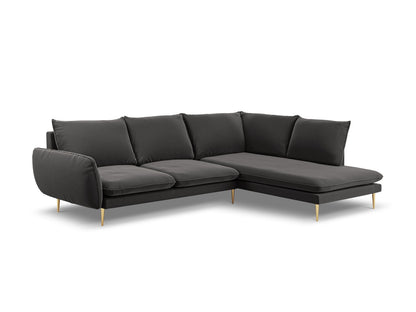 Vienna Corner Sofa, 6 Seats, 275x185 cm — Dark Grey / Gold Metal / Right