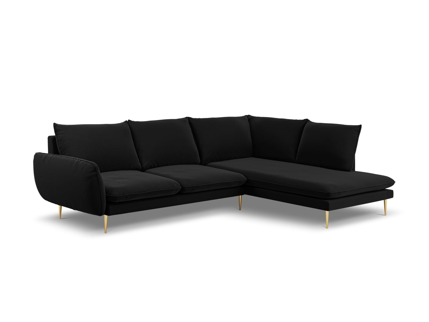 Vienna Corner Sofa, 6 Seats, 275x185 cm — Black / Gold Metal / Right