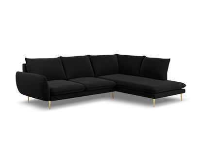 Vienna Corner Sofa, 6 Seats, 275x185 cm — Black / Gold Metal / Right