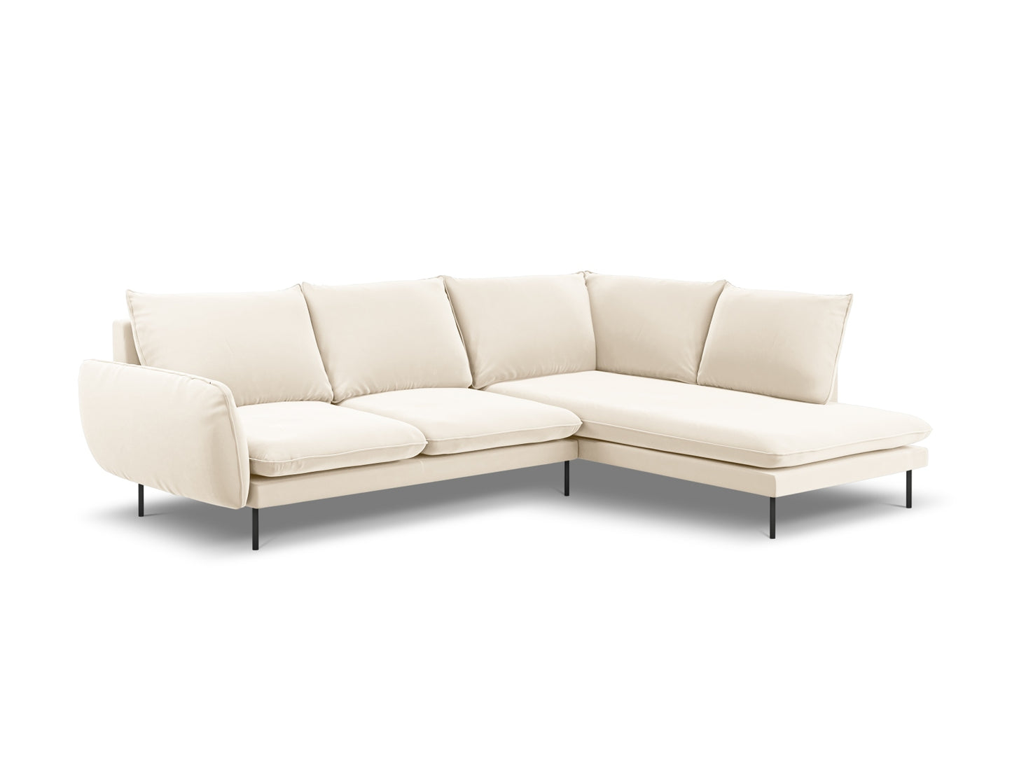 Vienna Corner Sofa, 6 Seats, 275x185 cm — Light Beige / Black Metal / Right