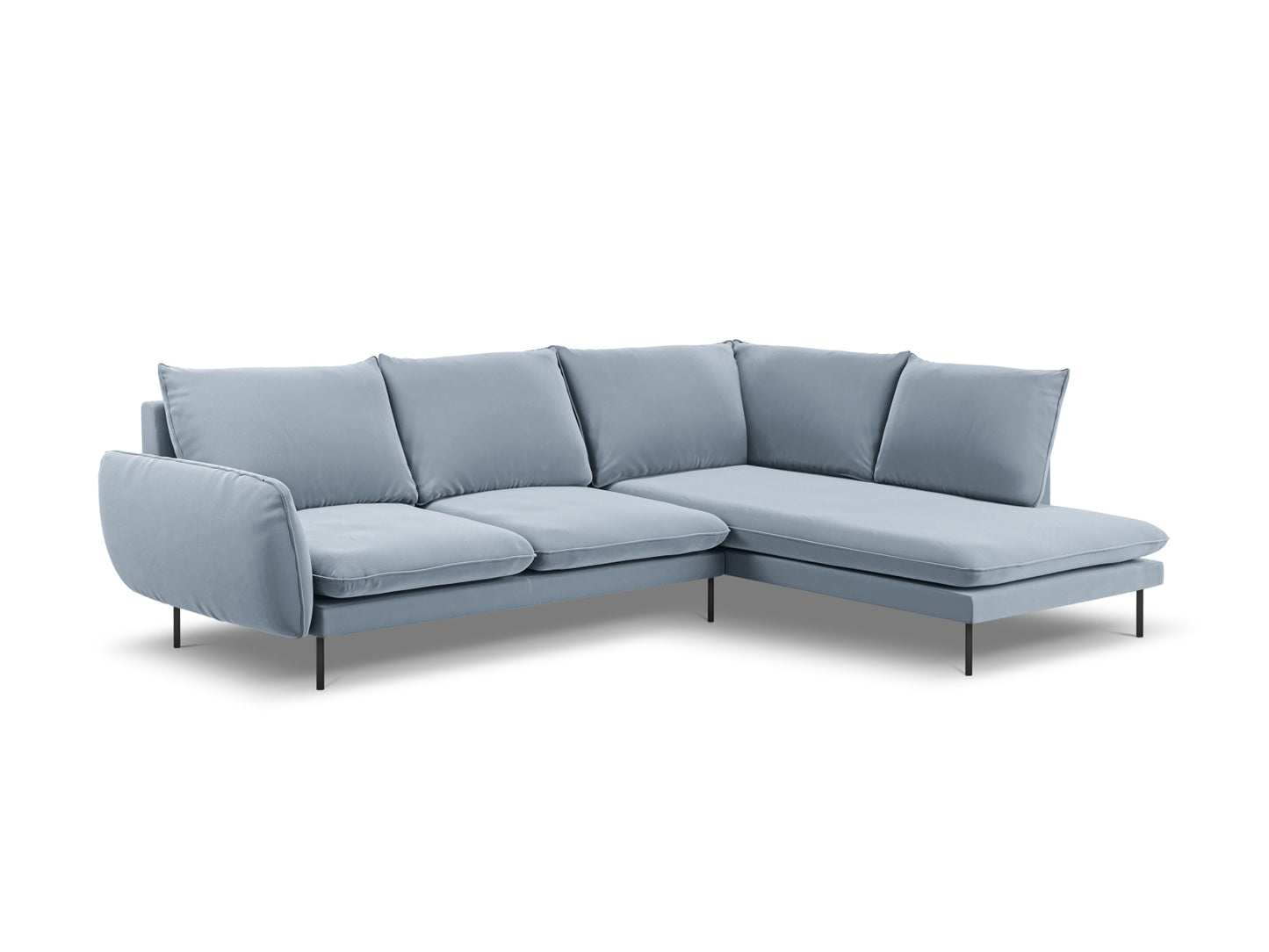Vienna Corner Sofa, 6 Seats, 275x185 cm — Light Blue / Black Metal / Right