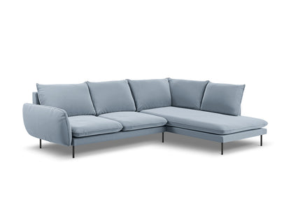 Vienna Corner Sofa, 6 Seats, 275x185 cm — Light Blue / Black Metal / Right