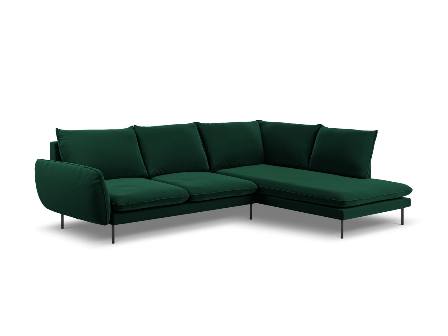 Vienna Corner Sofa, 6 Seats, 275x185 cm — Bottle Green / Black Metal / Right