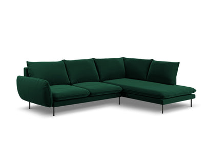 Vienna Corner Sofa, 6 Seats, 275x185 cm — Bottle Green / Black Metal / Right
