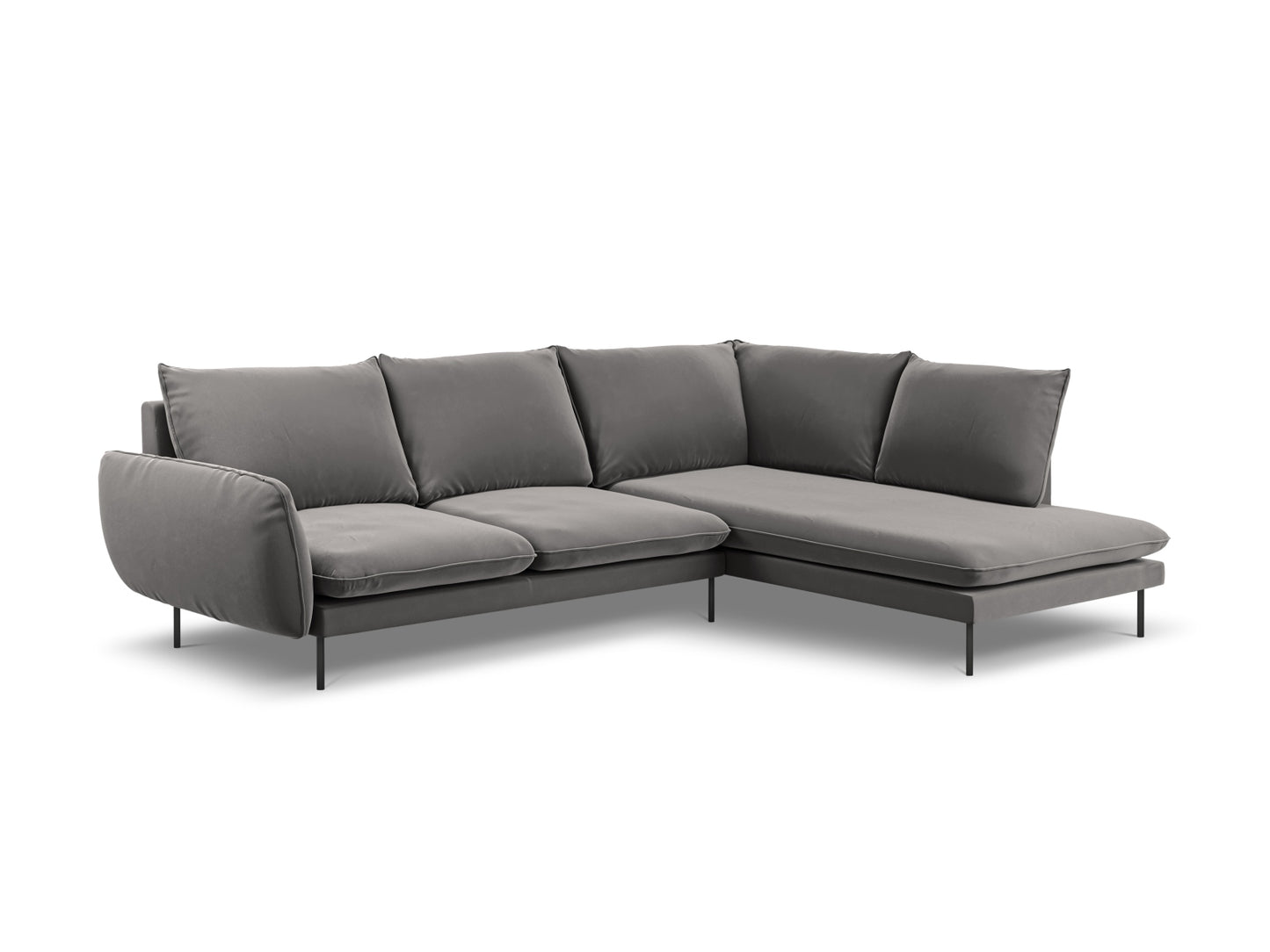 Vienna Corner Sofa, 6 Seats, 275x185 cm — Light Grey / Black Metal / Right
