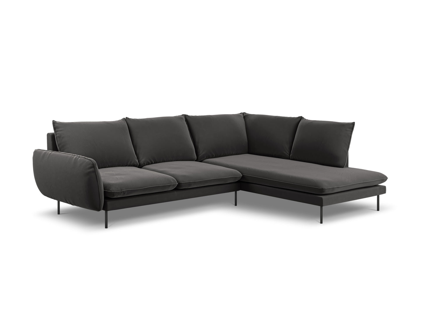 Vienna Corner Sofa, 6 Seats, 275x185 cm — Dark Grey / Black Metal / Right
