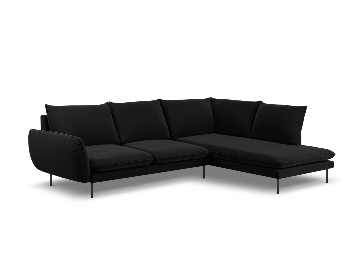 Vienna Corner Sofa, 6 Seats, 275x185 cm — Black / Black Metal / Right