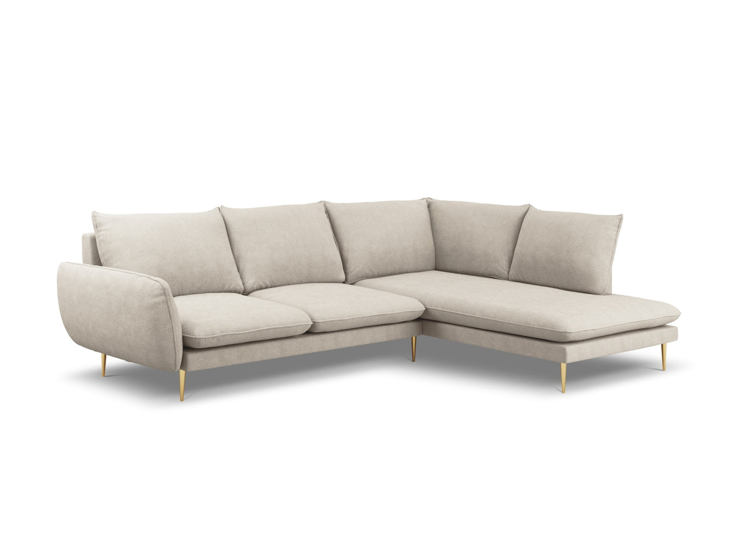 Vienna Corner Sofa, 6 Seats, 275x185 cm — Light Beige / Gold Metal / Right