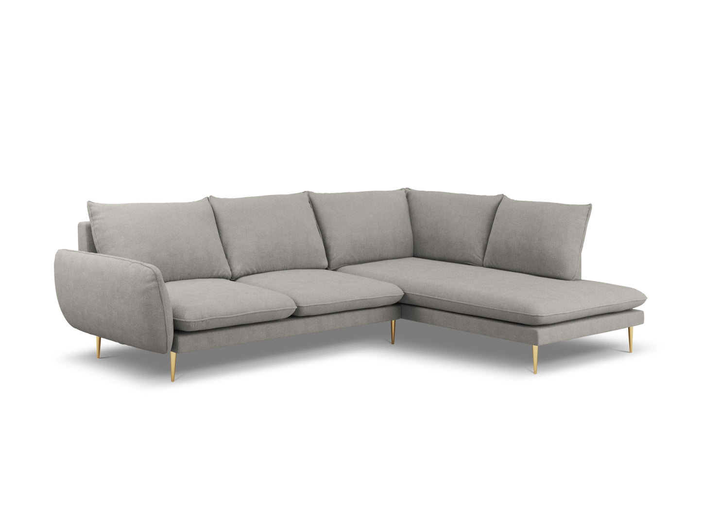 Vienna Corner Sofa, 6 Seats, 275x185 cm — Light Grey / Gold Metal / Right