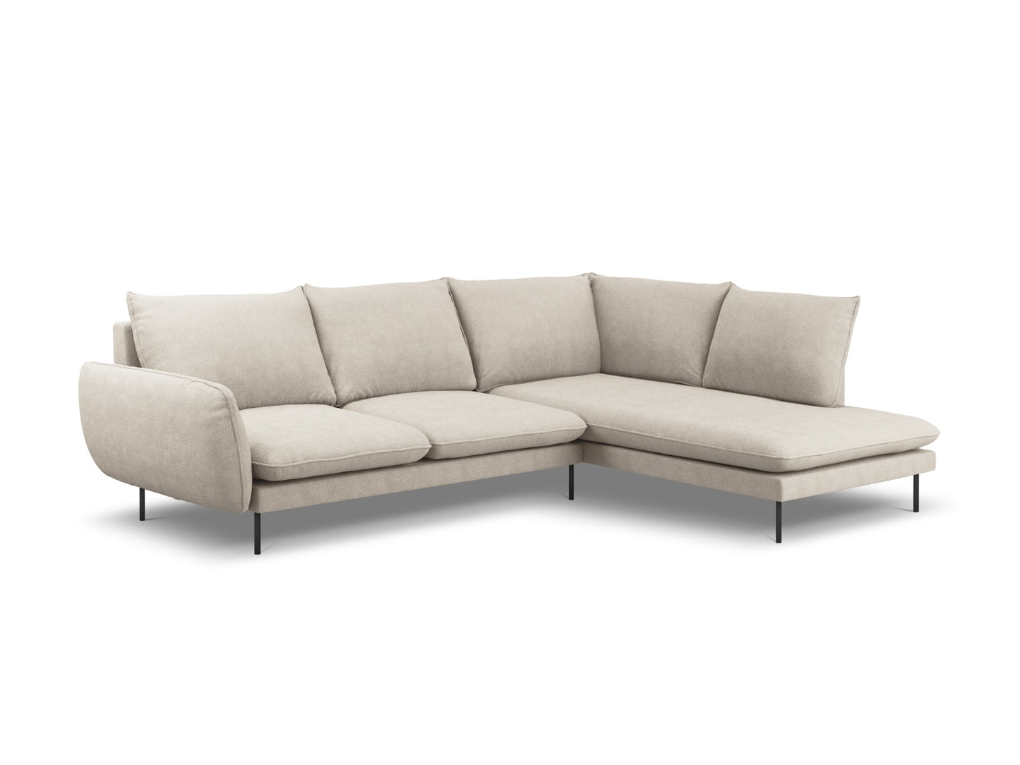 Vienna Corner Sofa, 6 Seats, 275x185 cm — Light Beige / Black Metal / Right