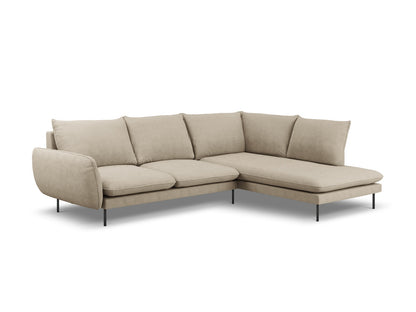 Vienna Corner Sofa, 6 Seats, 275x185 cm — Beige / Black Metal / Right
