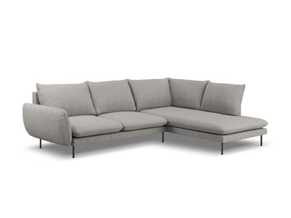 Vienna Corner Sofa, 6 Seats, 275x185 cm — Light Grey / Black Metal / Right