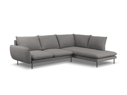Vienna Corner Sofa, 6 Seats, 275x185 cm — Dark Grey / Black Metal / Right