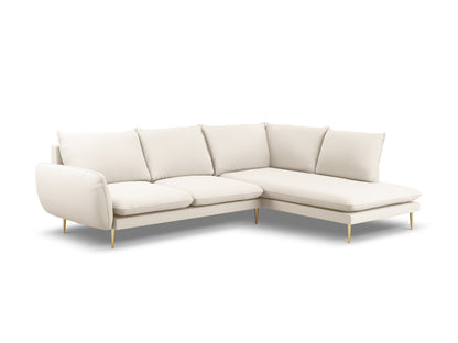 Vienna Corner Sofa, 6 Seats, 275x185 cm — Beige / Gold Metal / Right