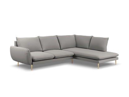 Vienna Corner Sofa, 6 Seats, 275x185 cm — Grey / Gold Metal / Right