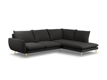 Vienna Corner Sofa, 6 Seats, 275x185 cm — Black / Gold Metal / Right