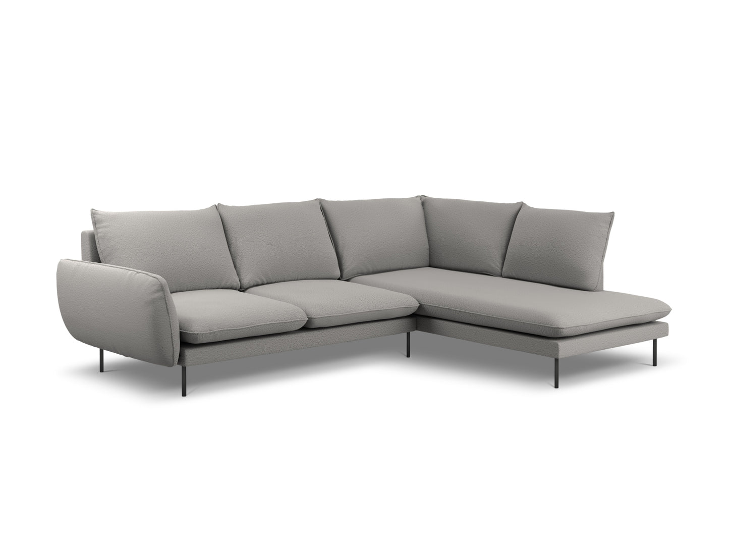 Vienna Corner Sofa, 6 Seats, 275x185 cm — Grey / Black Metal / Right