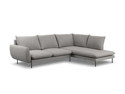 Vienna Corner Sofa, 6 Seats, 275x185 cm — Grey / Black Metal / Right