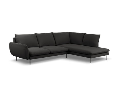 Vienna Corner Sofa, 6 Seats, 275x185 cm — Black / Black Metal / Right