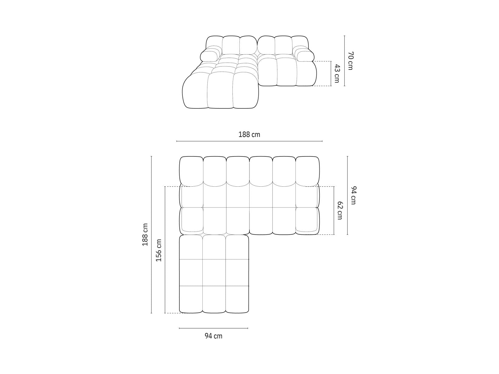 Cortina Modular Sofa, 3 Seats, 188x188 cm