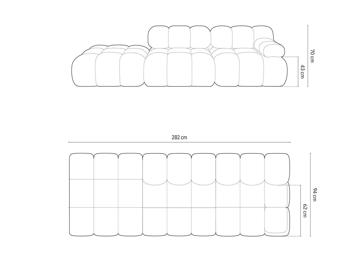 Cortina Modular Sofa, 4 Seats, 282x94 cm