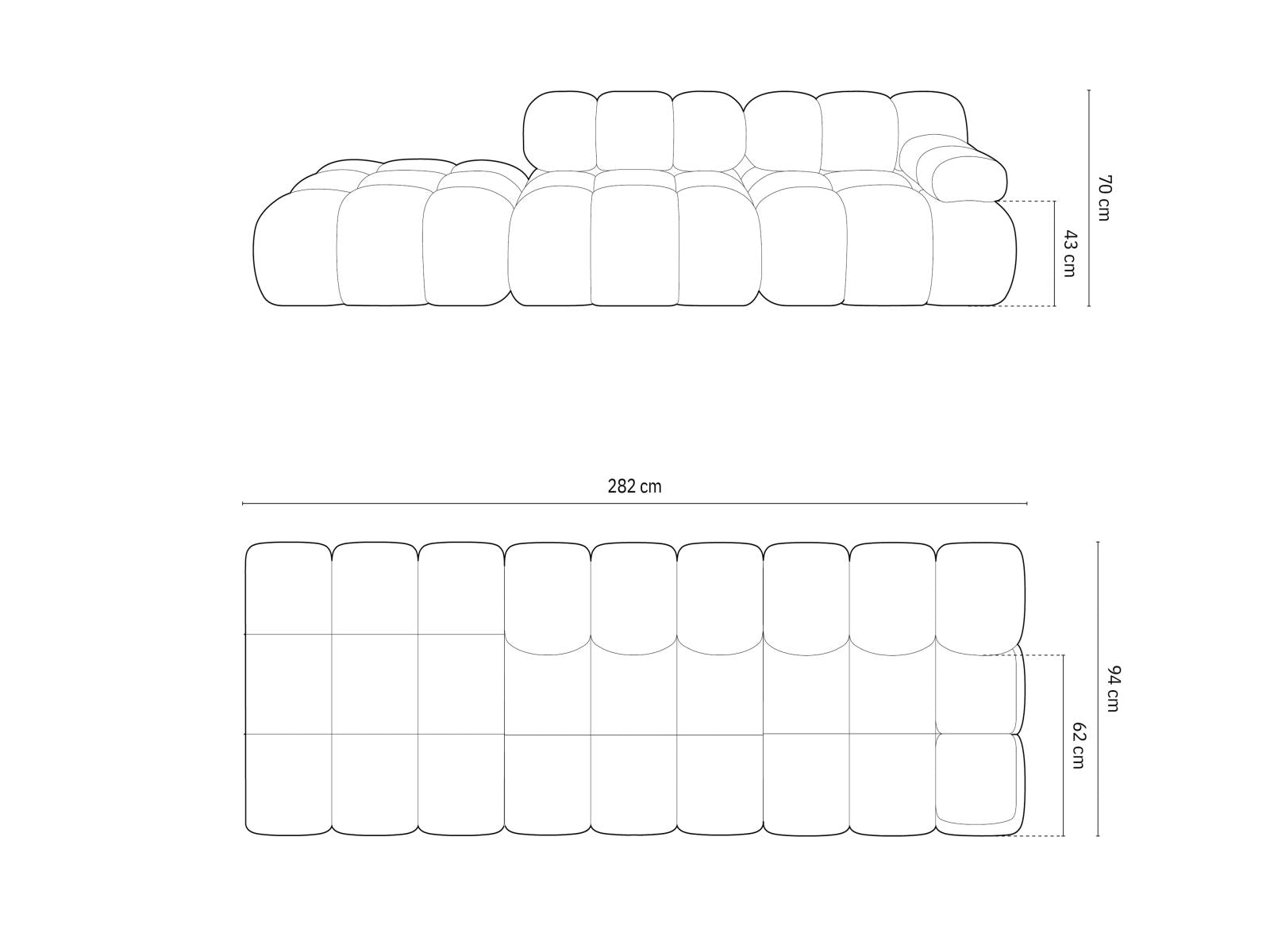 Cortina Modular Sofa, 4 Seats, 282x94 cm