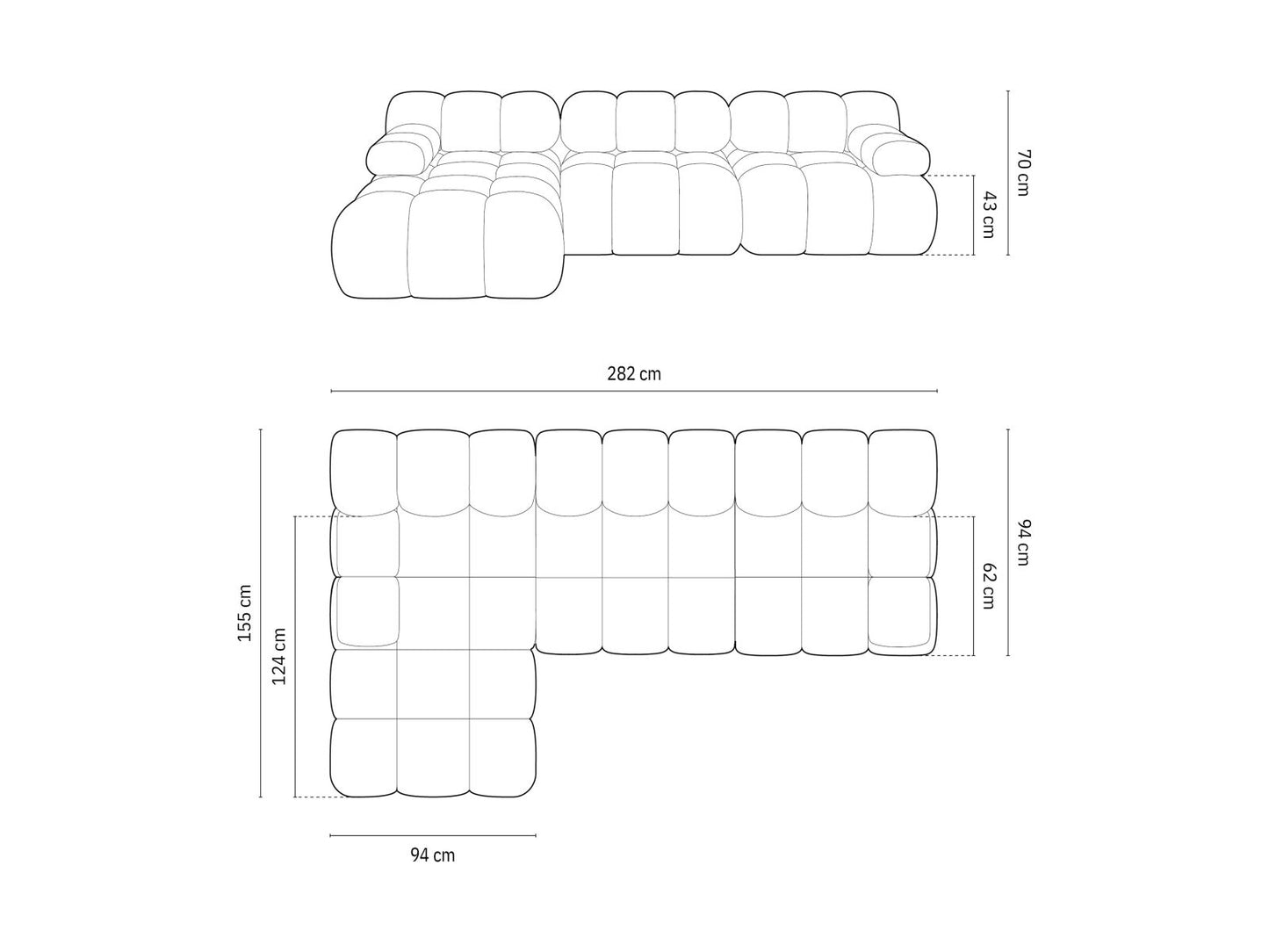 Cortina Modular Corner Sofa, 4 Seats, 282x155 cm