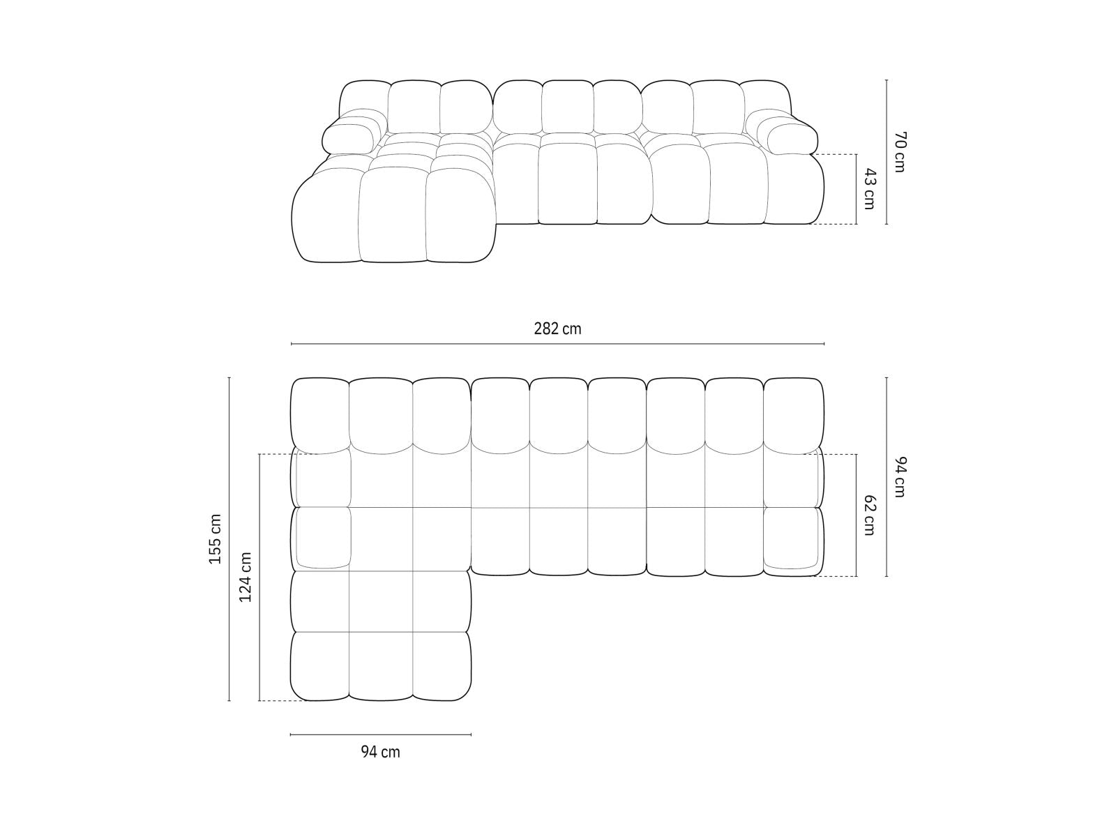 Cortina Modular Corner Sofa, 4 Seats, 282x155 cm