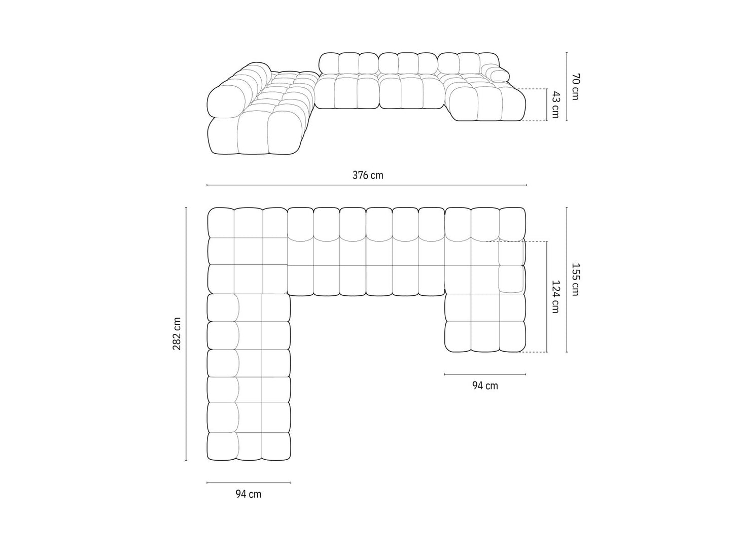 Cortina Modular Panoramic Corner Sofa, 7 Seats, 376x282 cm