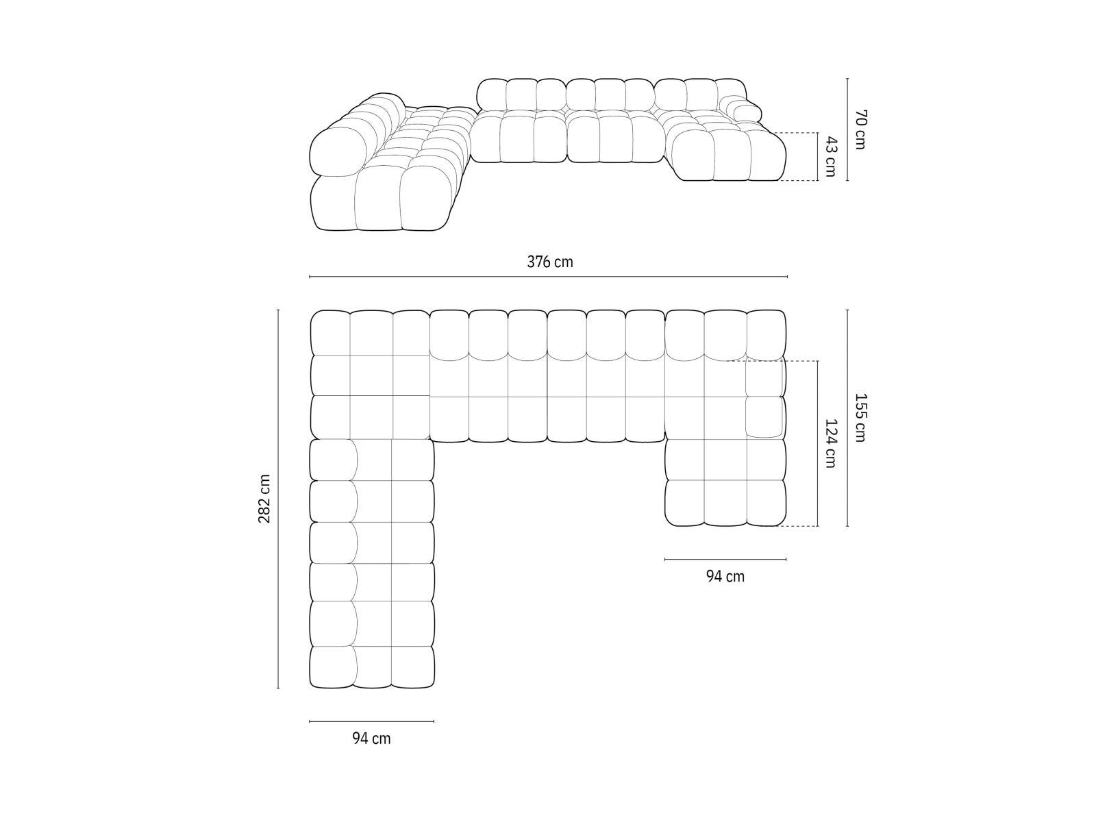 Cortina Modular Panoramic Corner Sofa, 7 Seats, 376x282 cm