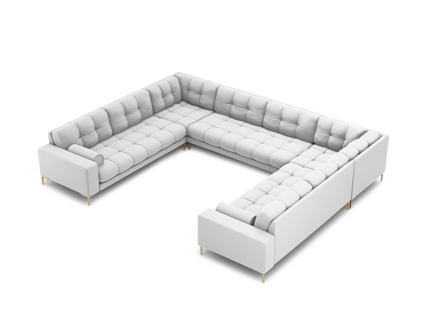 Bali Panoramic Sofa, 9 Seats, 327x256 cm — Light Grey / Gold Metal