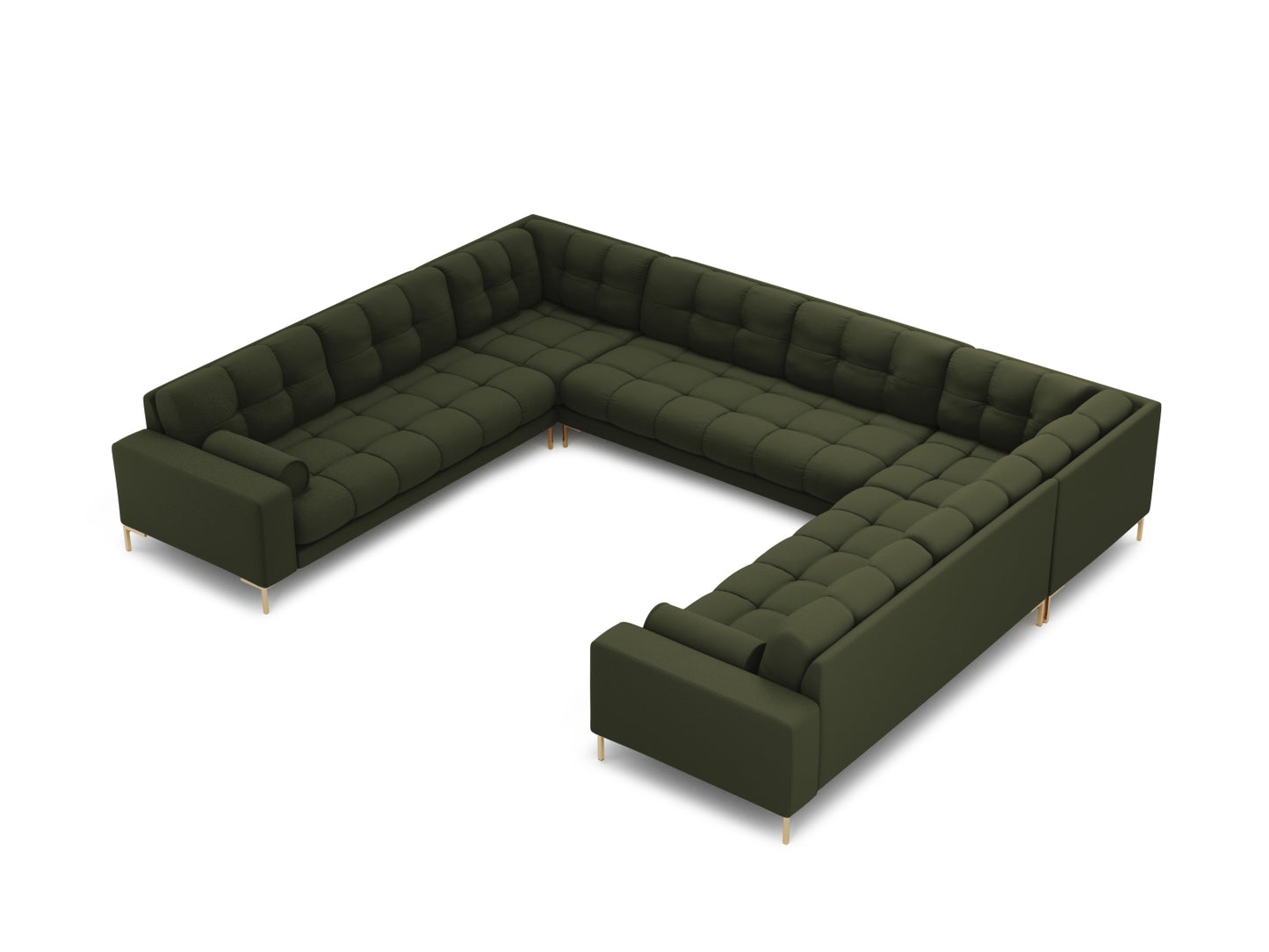 Bali Panoramic Sofa, 9 Seats, 327x256 cm — Green / Gold Metal
