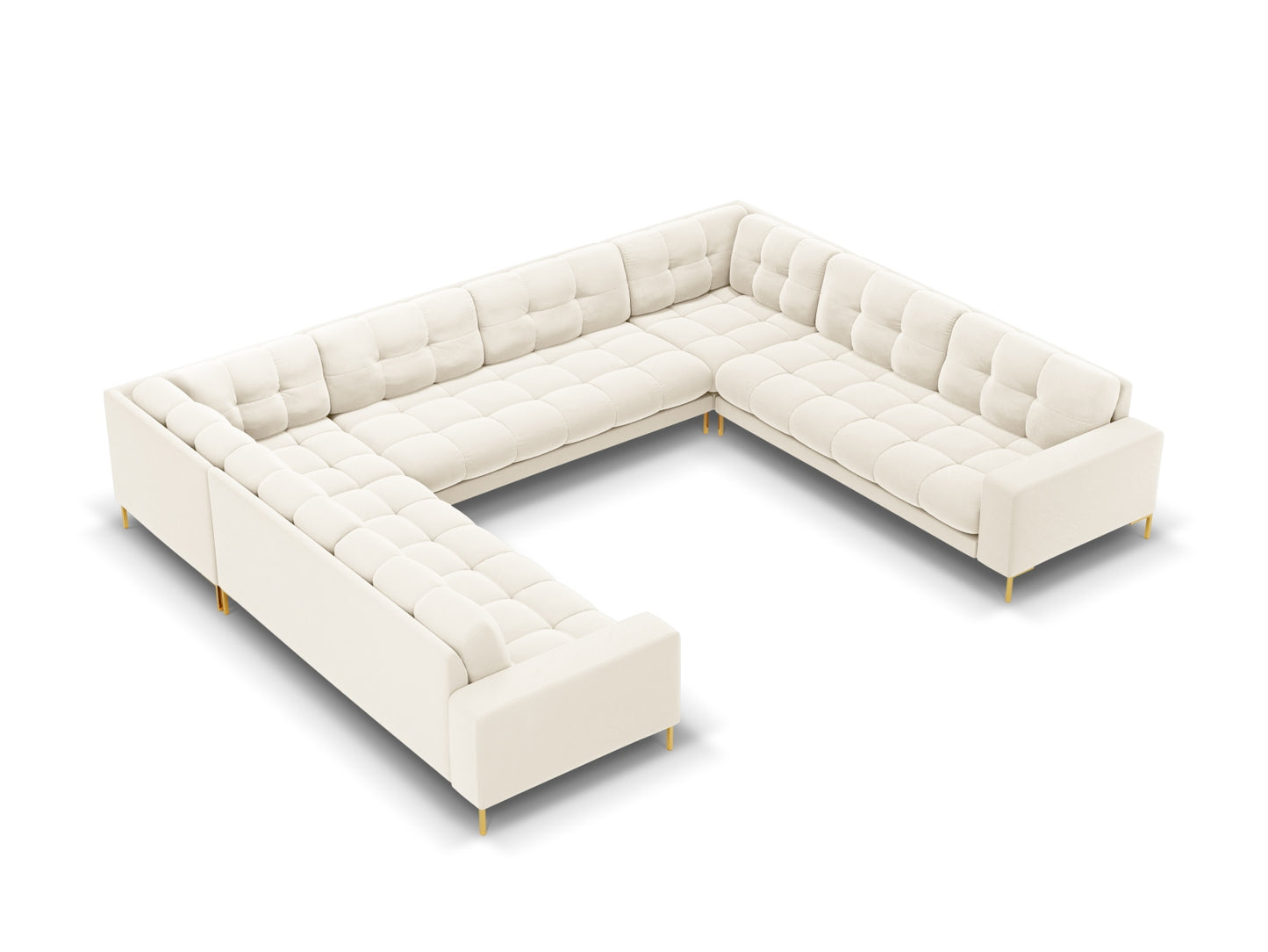 Bali Panoramic Sofa, 9 Seats, 327x256 cm — Light Beige / Gold Metal