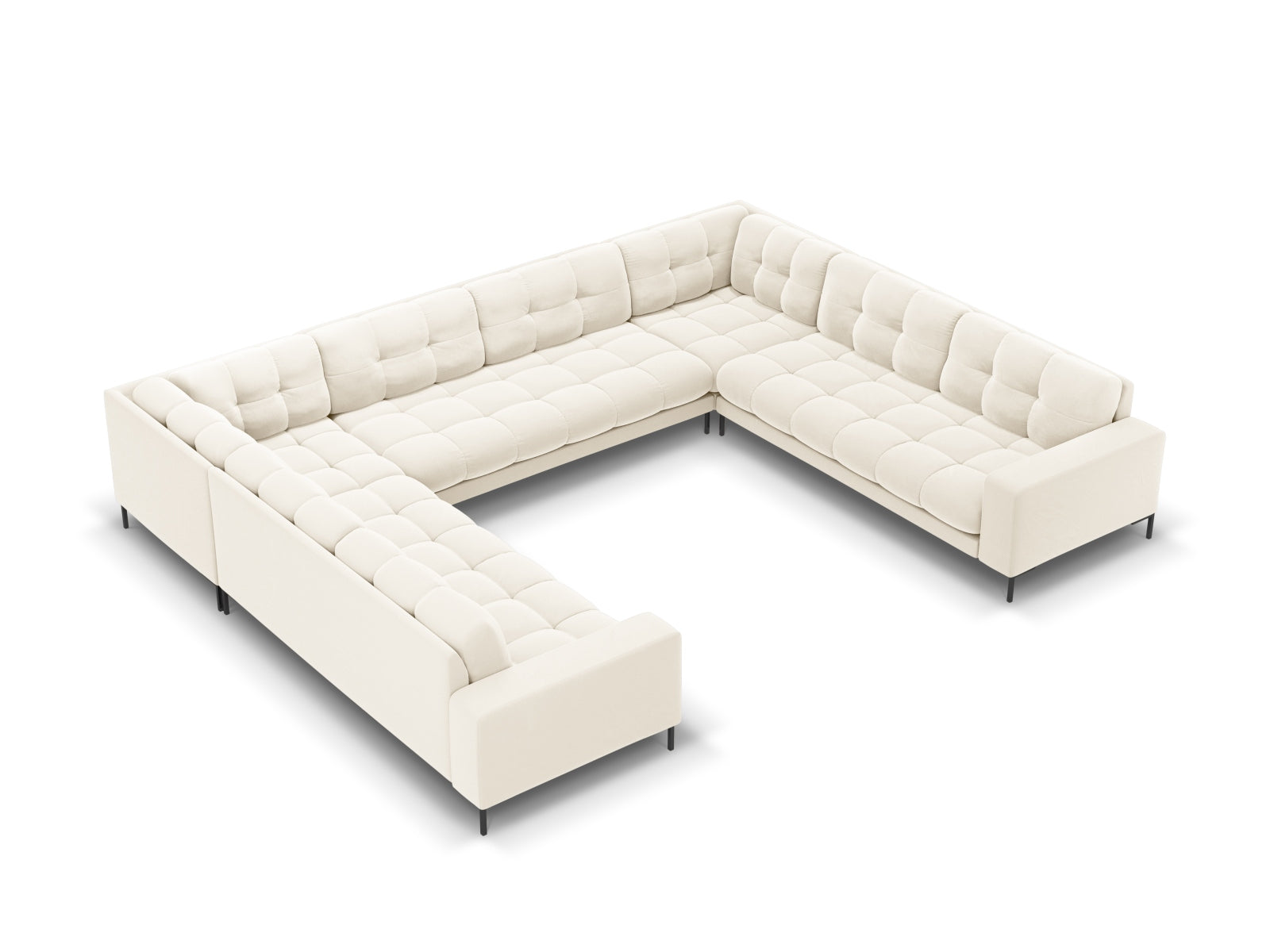 Bali Panoramic Sofa, 9 Seats, 327x256 cm — Light Beige / Black Metal