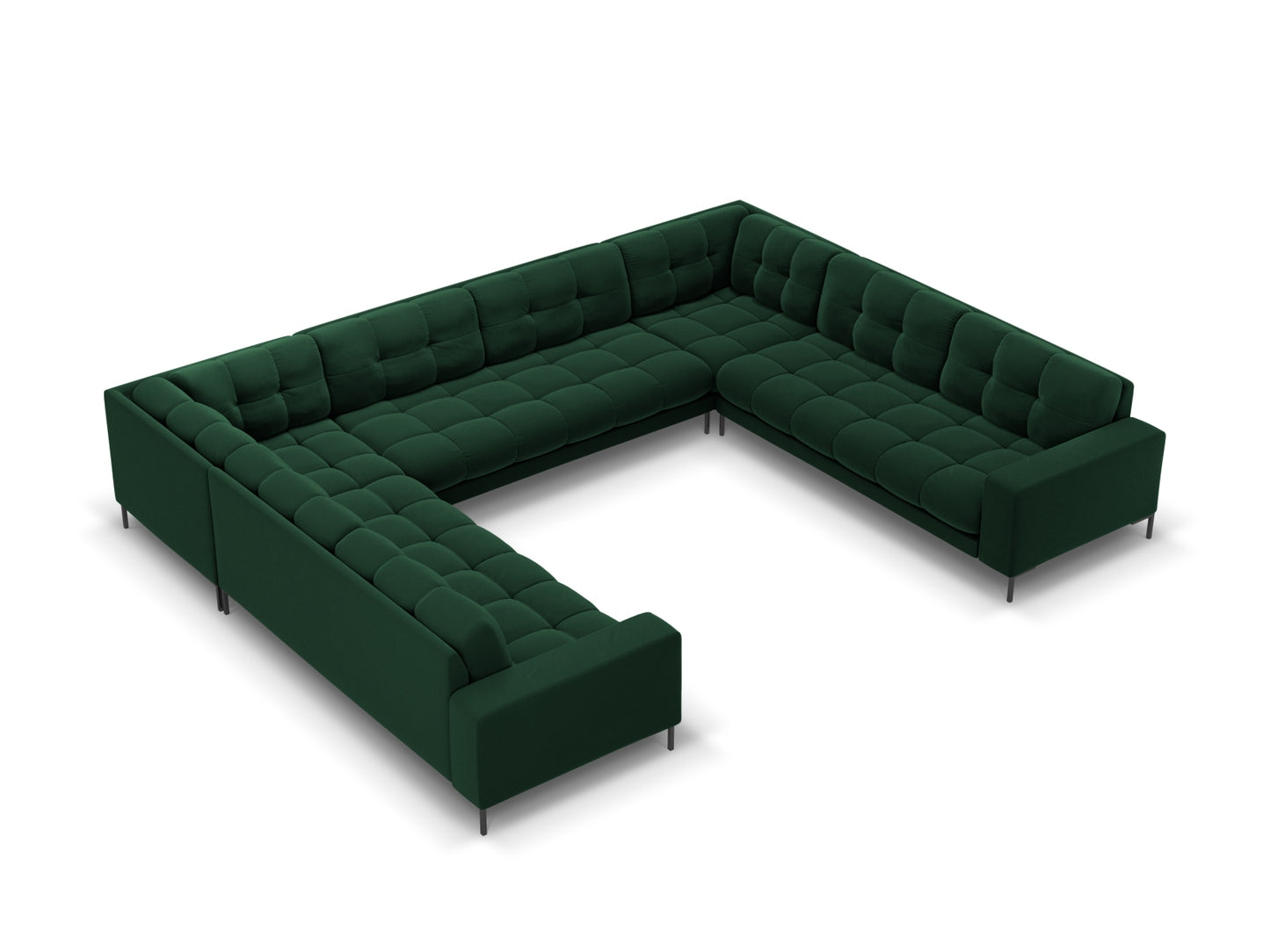 Bali Panoramic Sofa, 9 Seats, 327x256 cm — Bottle Green / Black Metal