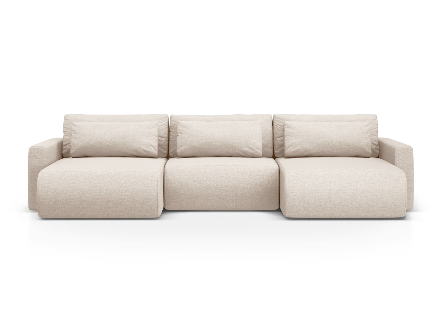 Belfast Panoramic Sofa with Box and Sleeping Function, 4 Seats, 340x149 cm — Beige