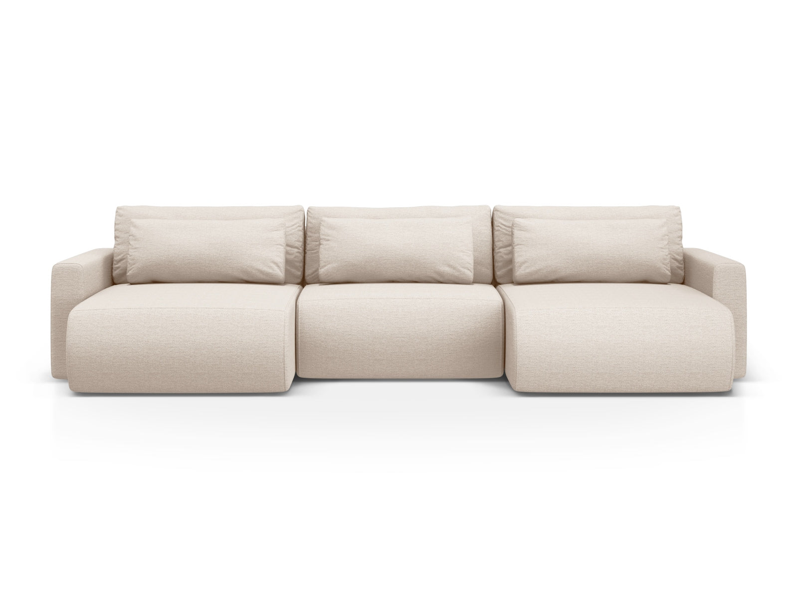 Belfast Panoramic Sofa with Box and Sleeping Function, 4 Seats, 340x149 cm — Beige