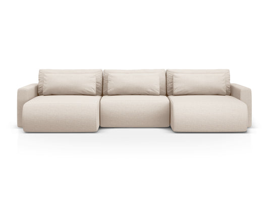 Belfast Panoramic Sofa with Box and Sleeping Function, 4 Seats, 340x149 cm — Beige