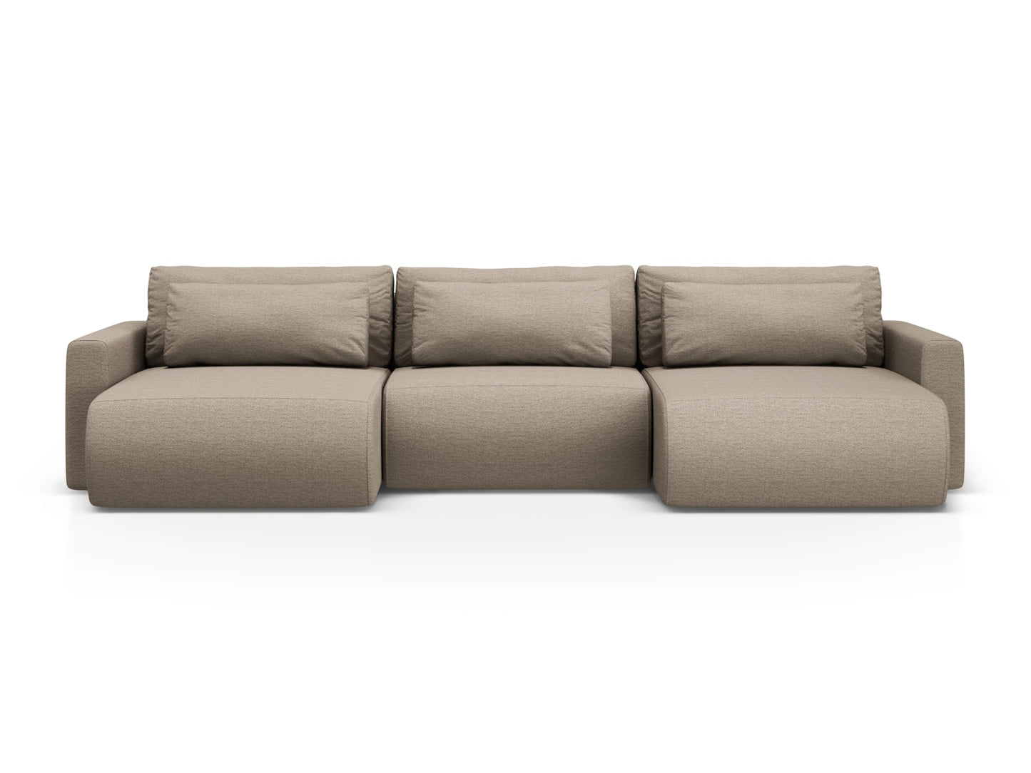 Belfast Panoramic Sofa with Box and Sleeping Function, 4 Seats, 340x149 cm — Dark Beige