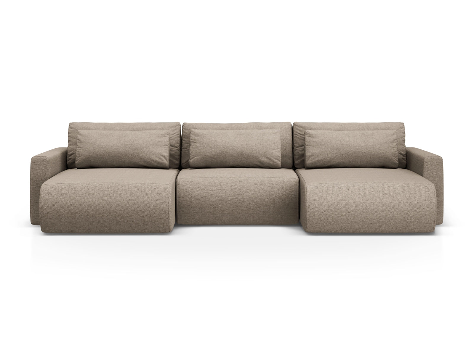 Belfast Panoramic Sofa with Box and Sleeping Function, 4 Seats, 340x149 cm — Dark Beige